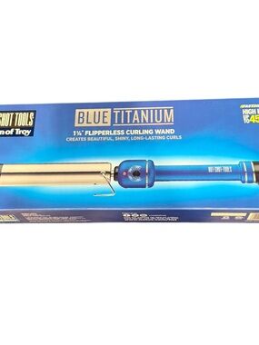 Hot Shot Tools Blue Titanium 1¼" Flipperless Curling Wand - Blue